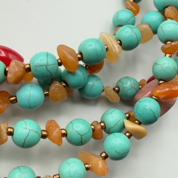 Multi Strand Stabilized Turquoise Gemstone Necklace Sterling Silver Clasp Choker - Picture 11 of 11